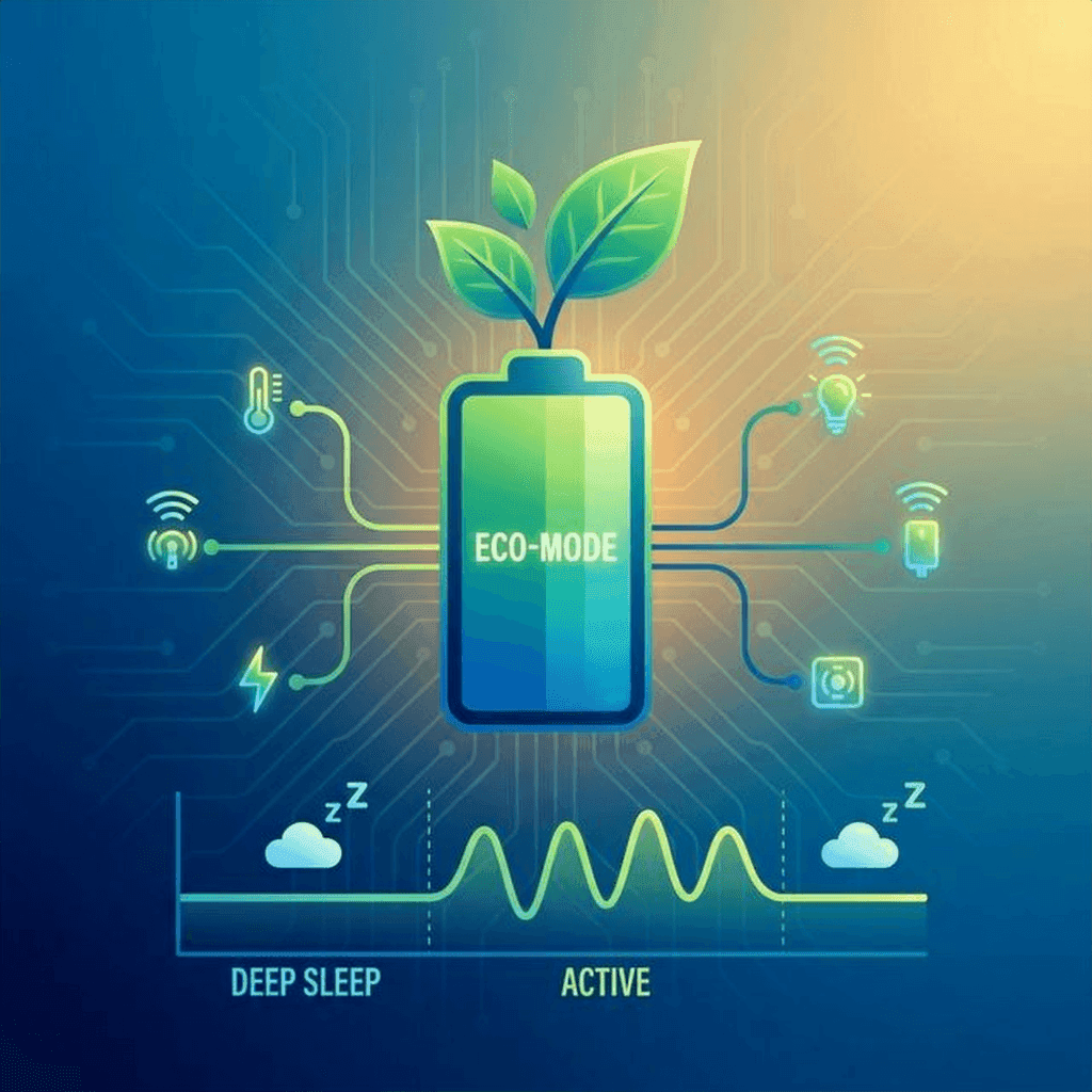 Conceptual illustration of IoT power management showing energy saving modes