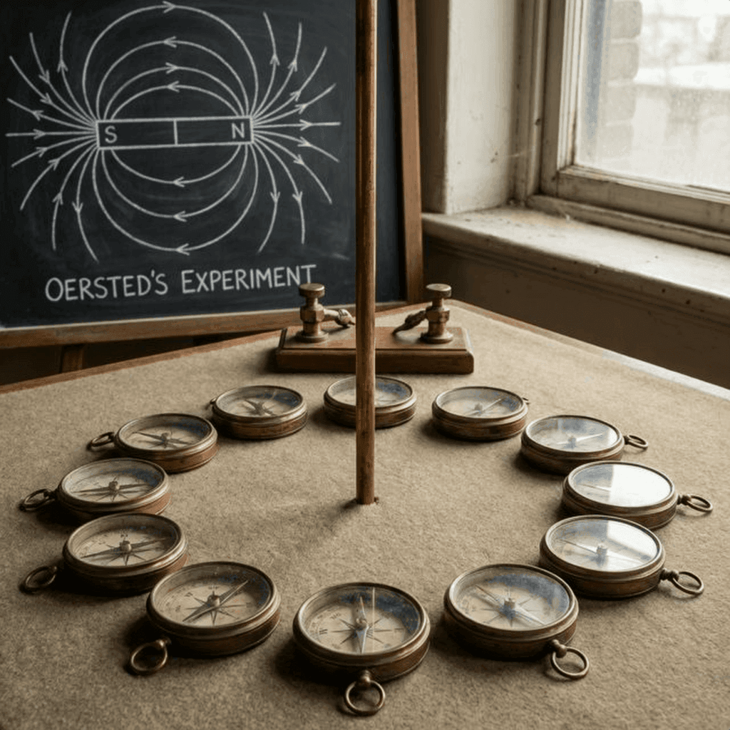 Visualization of magnetic field lines swirling around a wire