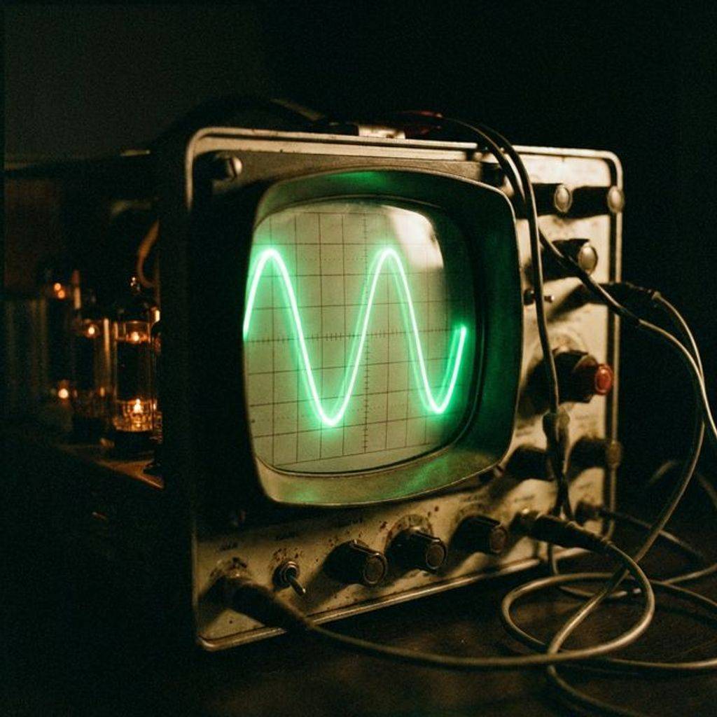 Glowing green sine wave on an oscilloscope representing AC voltage