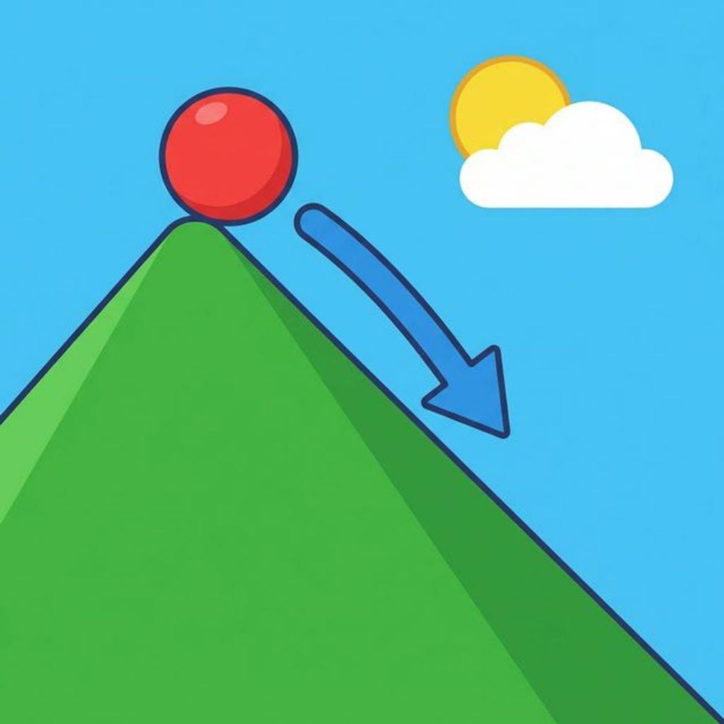 A ball at the top of a hill representing potential energy