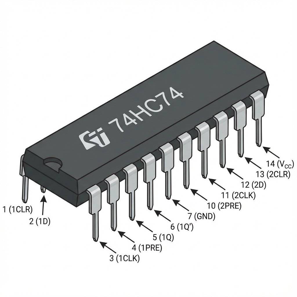 74HC74 Pinout Render