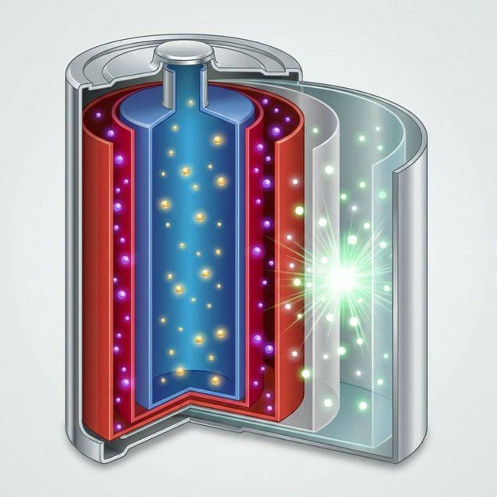 Cross-section diagram of a modern alkaline battery showing its internal chemistry