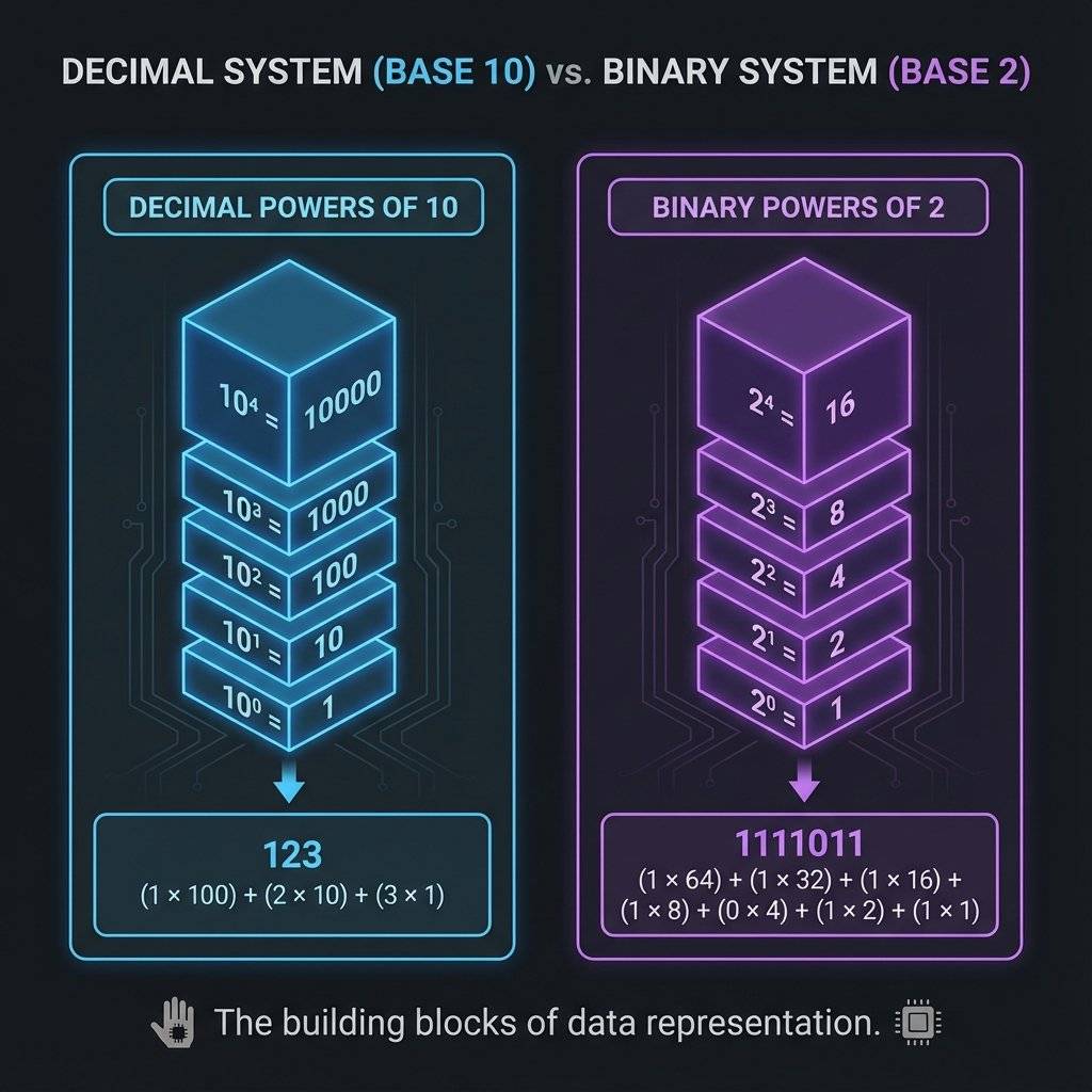Binary vs Decimal Visual Chart