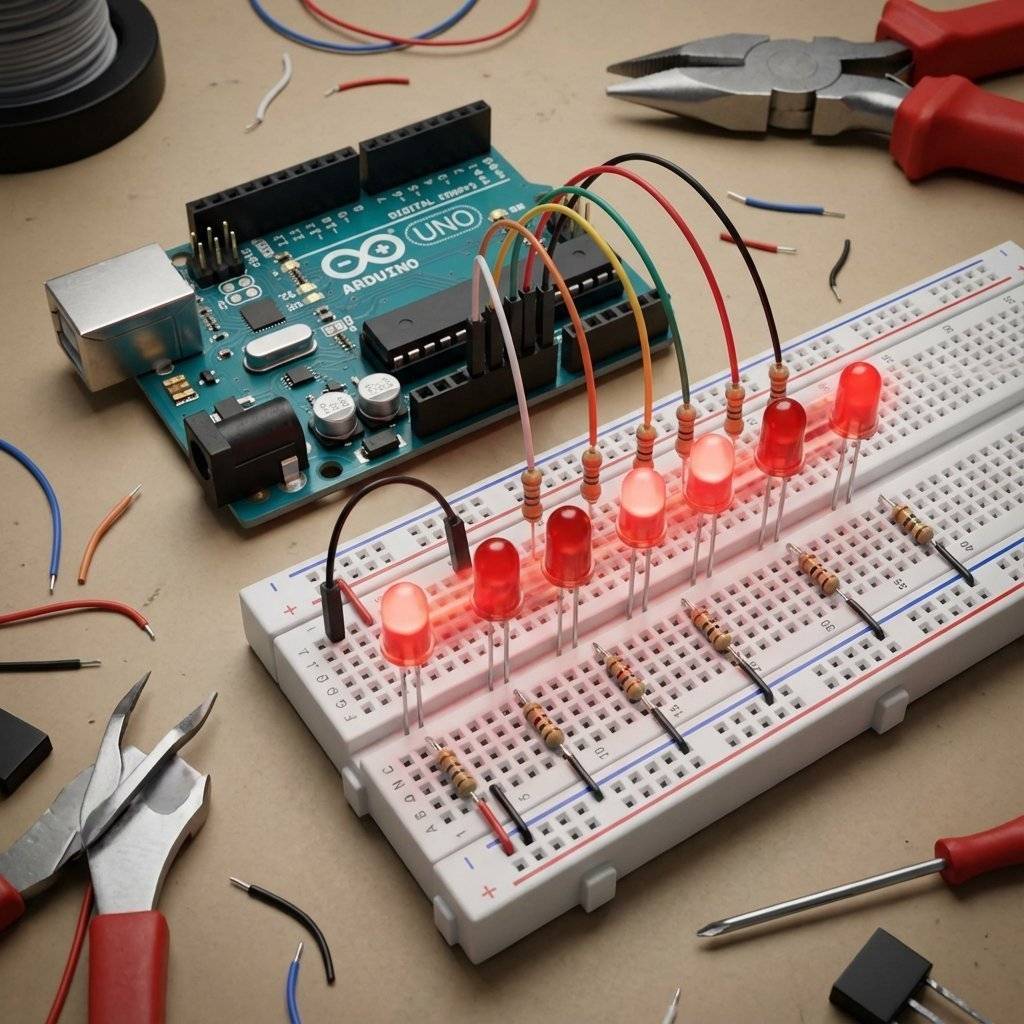 Breadboard Render of 6 LEDs