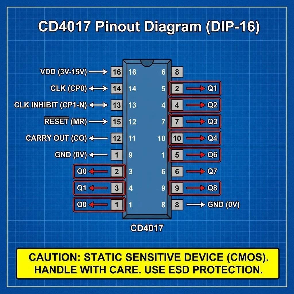 CD4017 Pinout Diagram