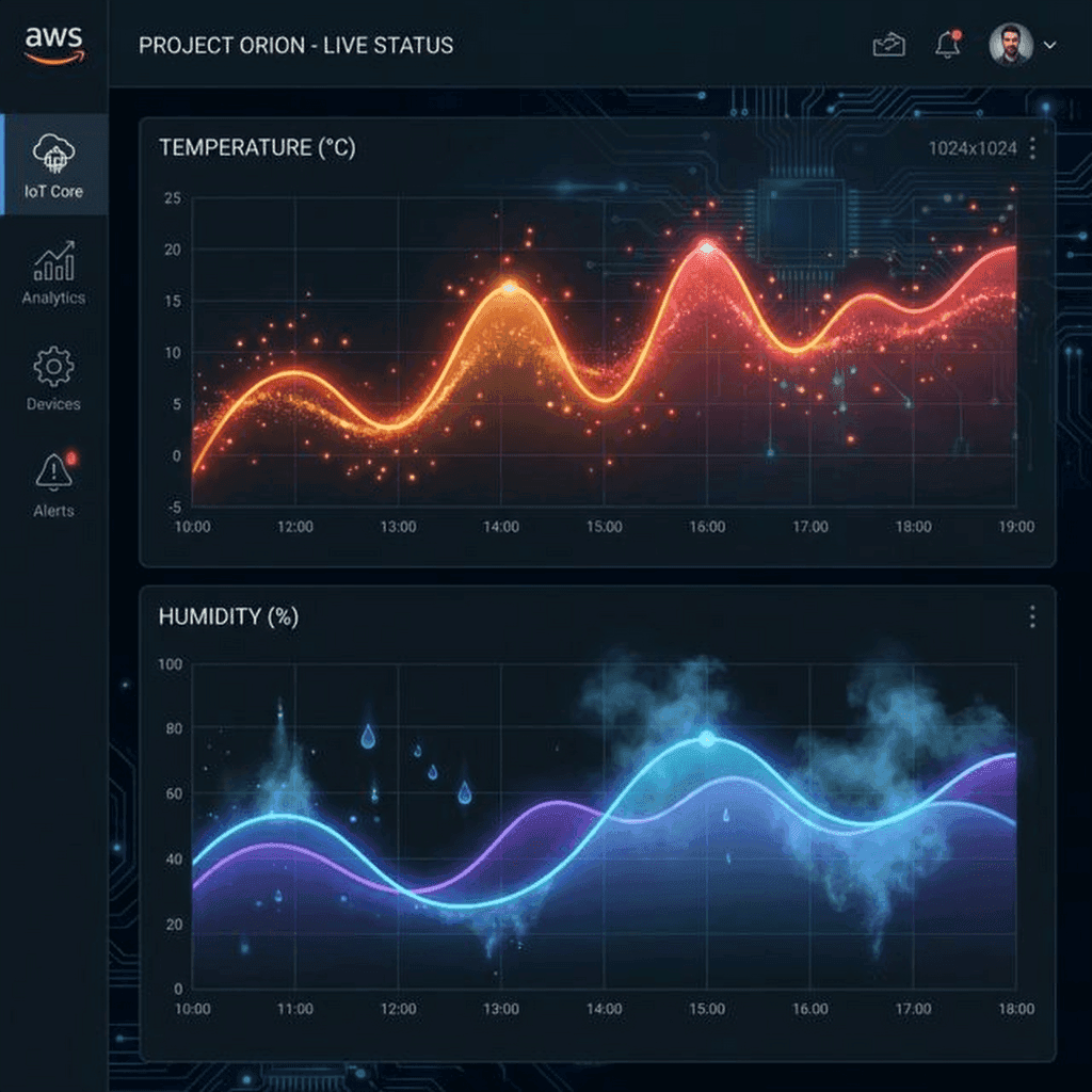 Modern cloud dashboard interface showing real-time graphs