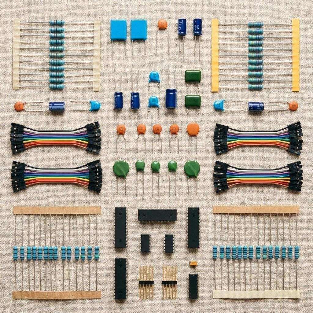 Electronics Components Flat Lay