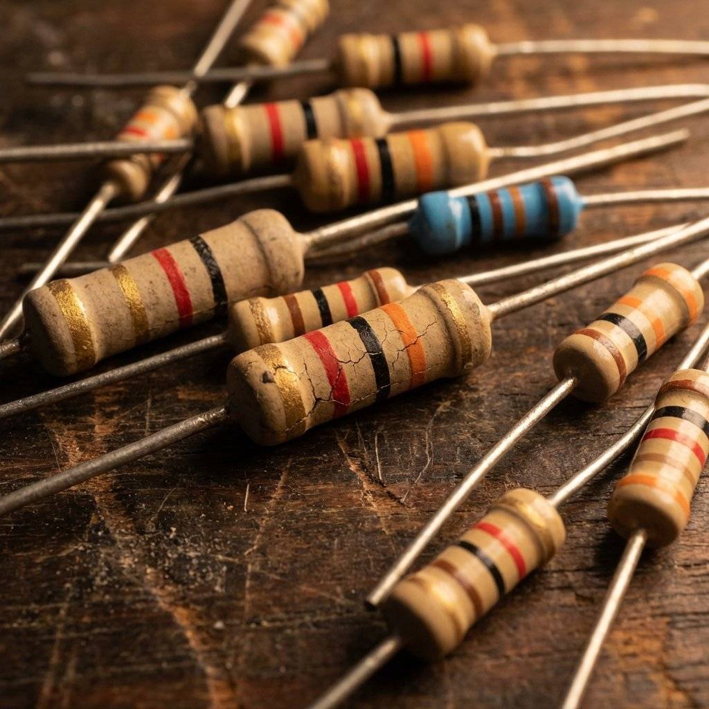 A variety of resistors with colorful characteristic bands
