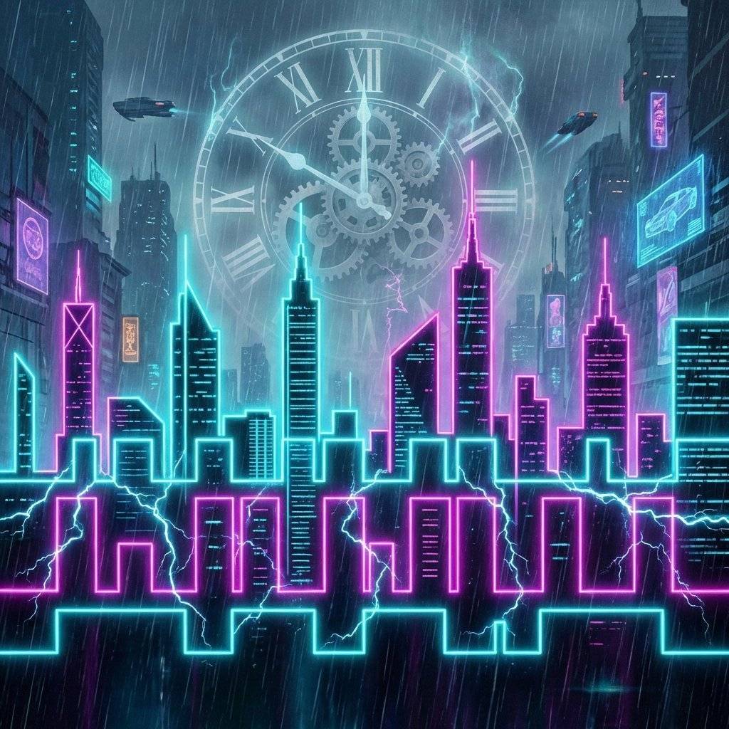 A cyberpunk-themed artistic representation of a hardware timing diagram