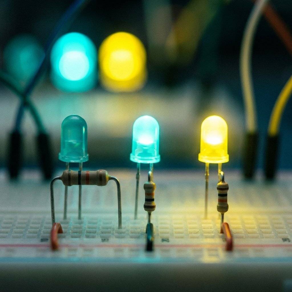 Three LEDs showing varied brightness based on resistance