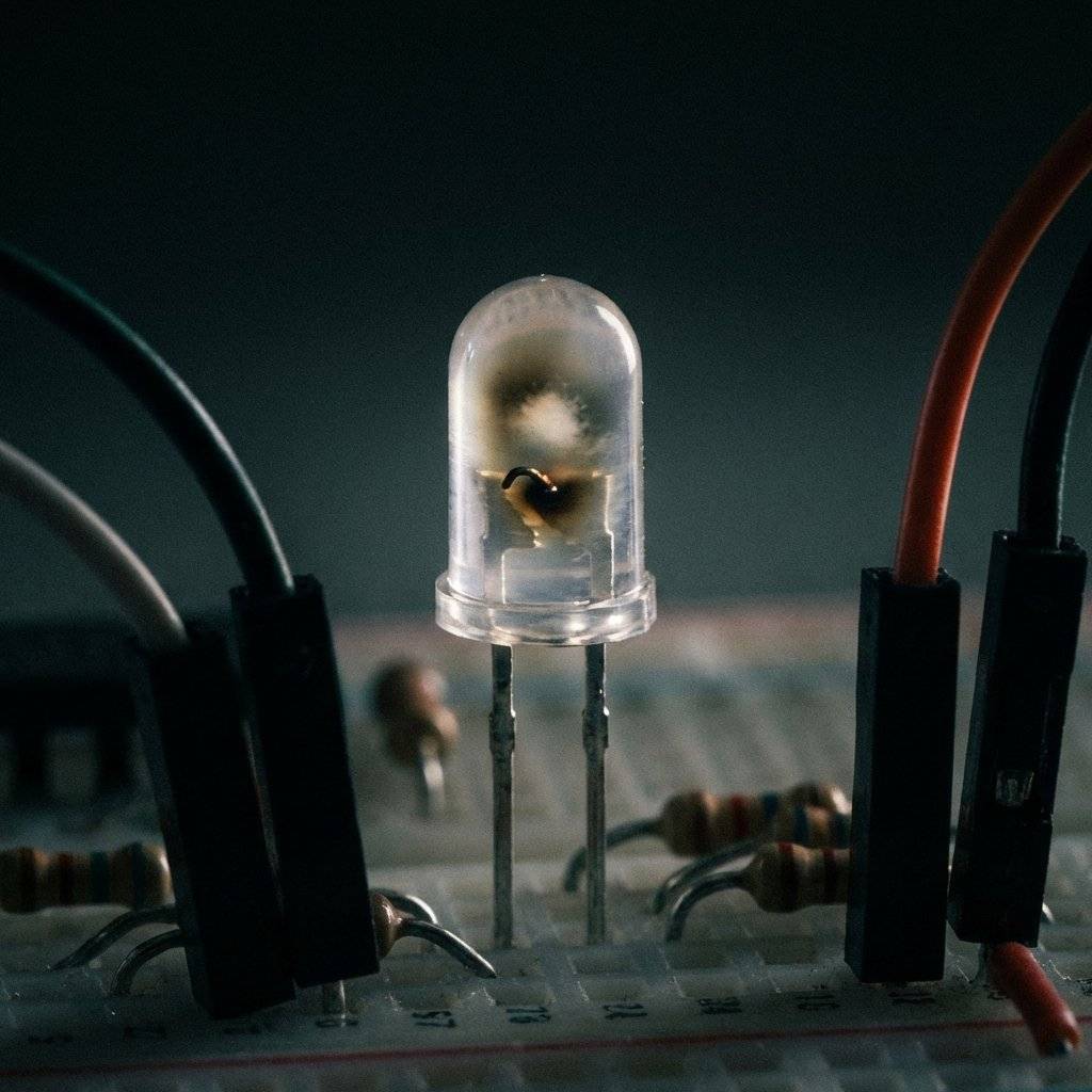 A burnt LED, the hardware equivalent of a stack overflow