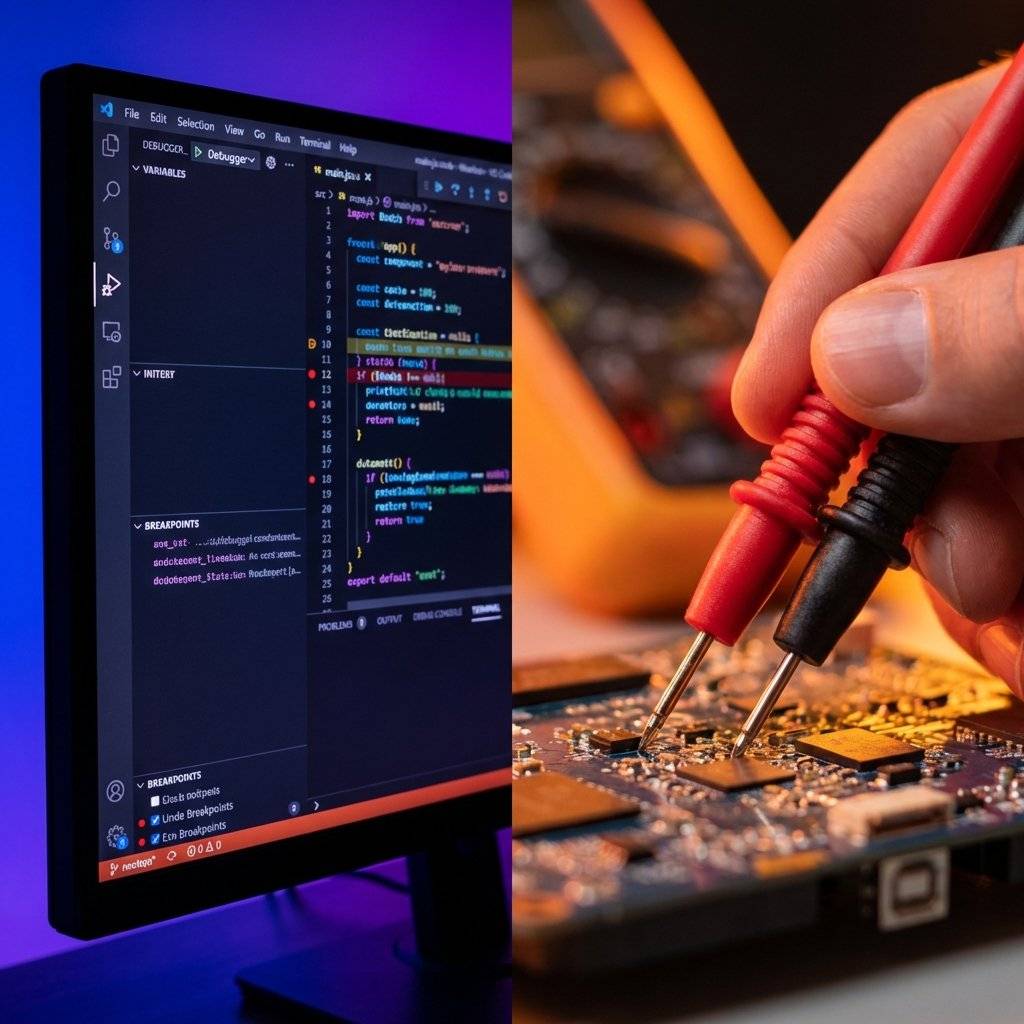 Visual comparison of software debugger vs physical multimeter