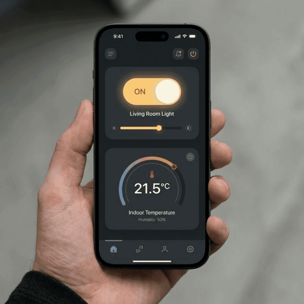 Clean UI mockup of a mobile app controlling an IoT device