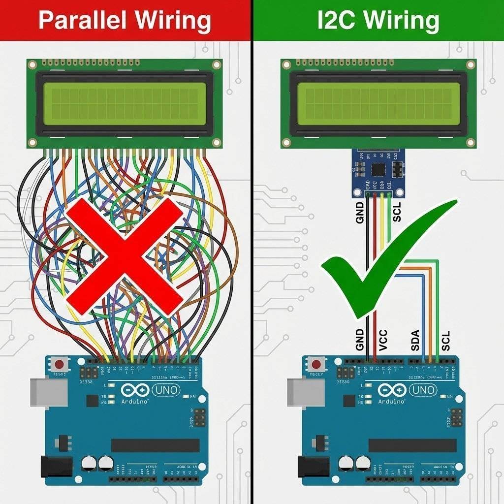 Parallel vs I2C Wiring Comparison