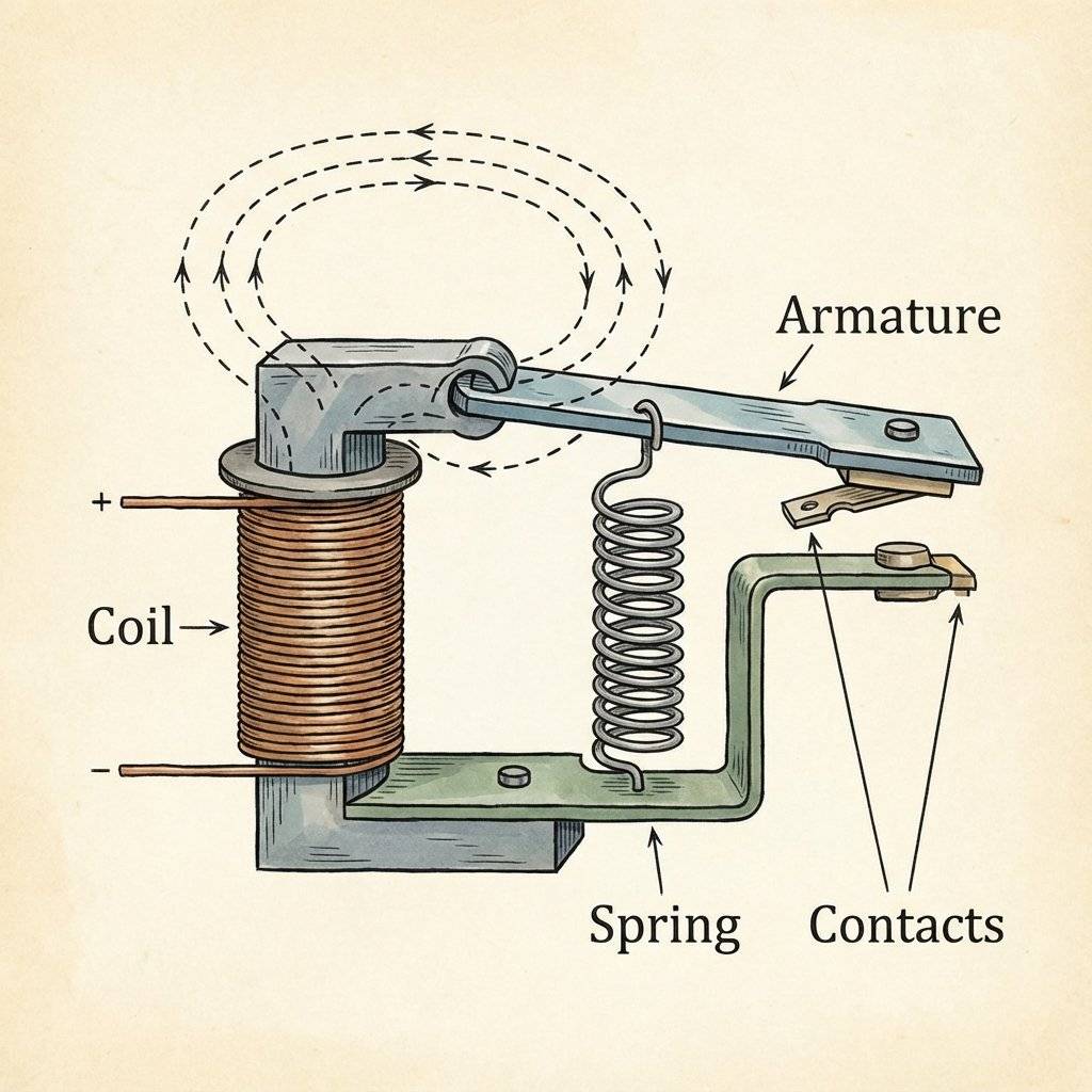Relay Internal Diagram: Coil, Magnet, Spring