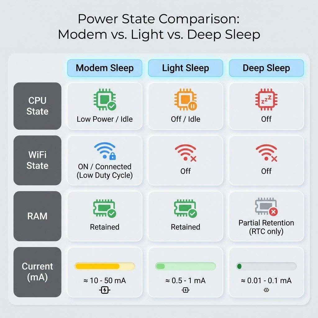 Sleep Modes Table Infographic