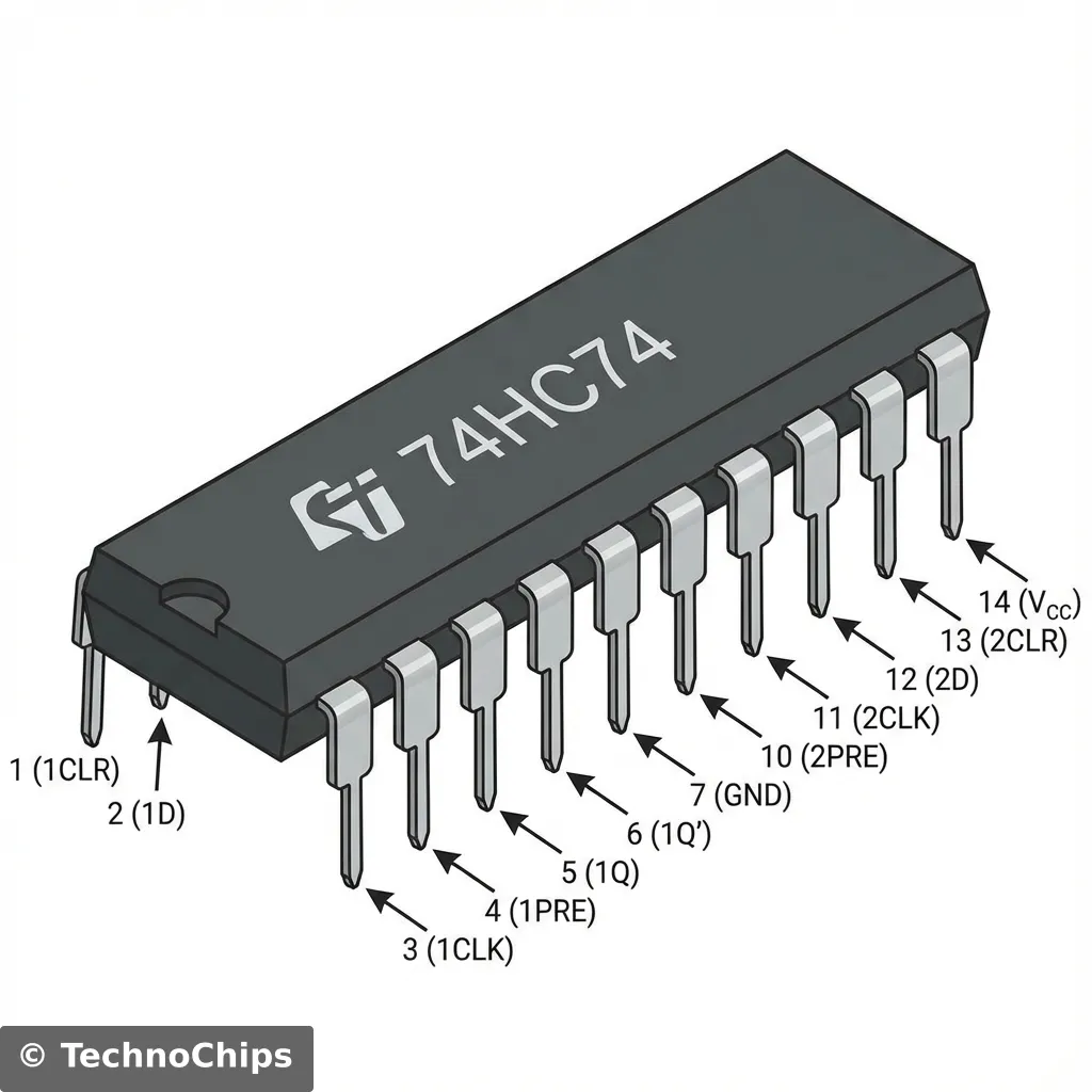 74HC74 Pinout Render