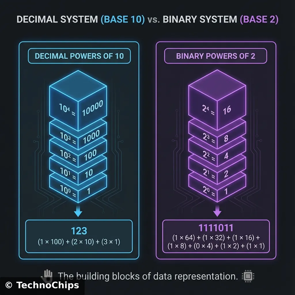 Binary vs Decimal Visual Chart
