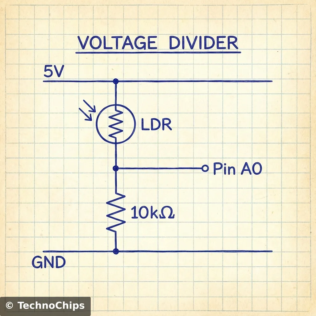 LDR Circuit Schematic: Voltage Divider