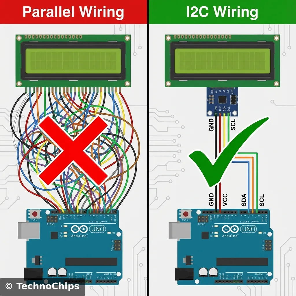 Parallel vs I2C Wiring Comparison