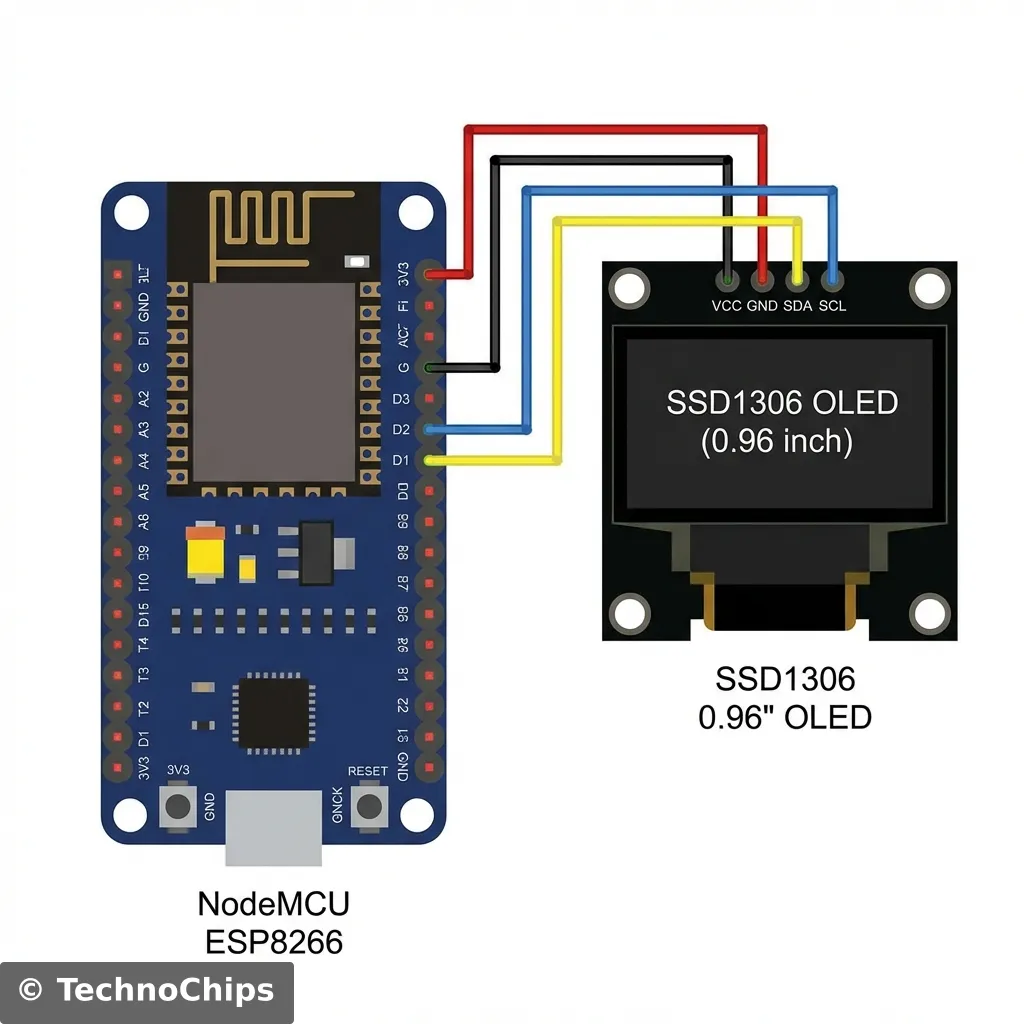 Wiring: OLED to ESP8266